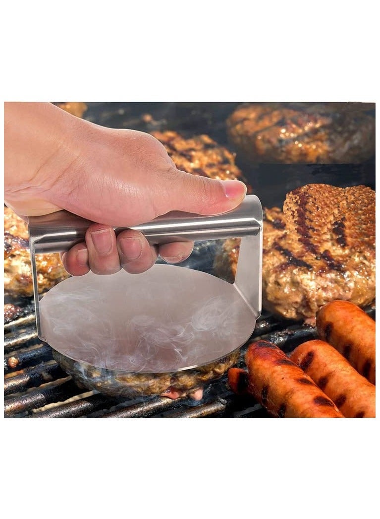 XICEN Stainless Steel Burger Press, 5.5-Inch Round Smasher, Non-Stick Smooth Hamburger Press with Flat Bottom Without Ridges, Hamburger Patty Maker and Squeeze Grease,Grill Perfect for Top Griddle Cooking - Image 2